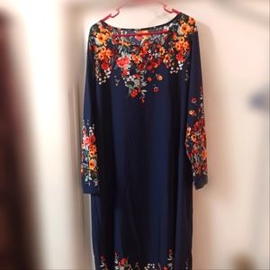 Navy Blue Plus Size Womens Flowery Dress